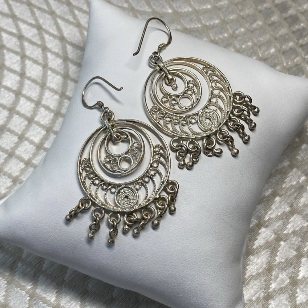 Vintage Sterling Silver 925 Filigree Dangle Earrings – 25.7 mm